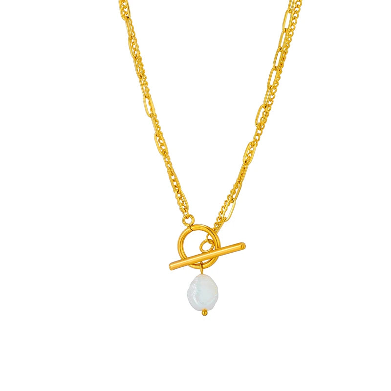 Collier avec pendentif en perles en acier inoxydable 316L avec fermoir OT pour femmes et filles, chaîne à 2 couches, bijoux cadeaux de fête