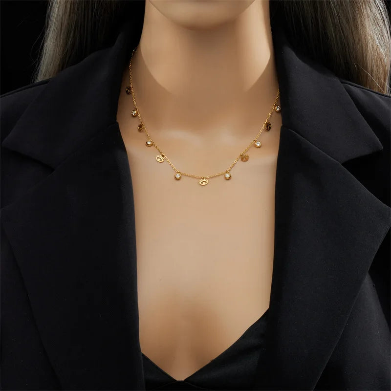 Collier avec pendentif œil en cristal en acier inoxydable 316L pour femme et fille