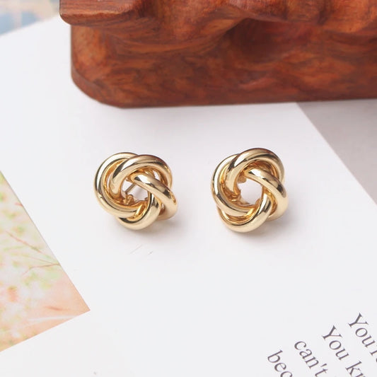 Boucles d'oreilles à tige pour femmes, style rock, lisse, petit nœud en métal torsadé, fleur, bijoux