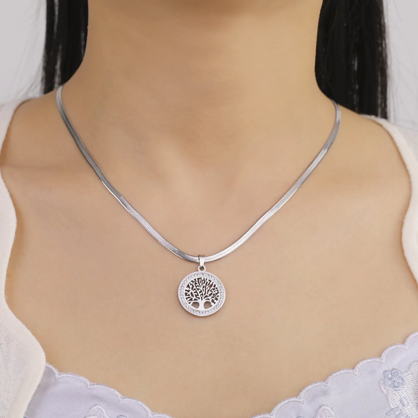 Colliers et pendentifs tendance en acier inoxydable avec pendentif arbre de vie et cristaux pour femmes, couleur or, bijoux en acier inoxydable pour femme