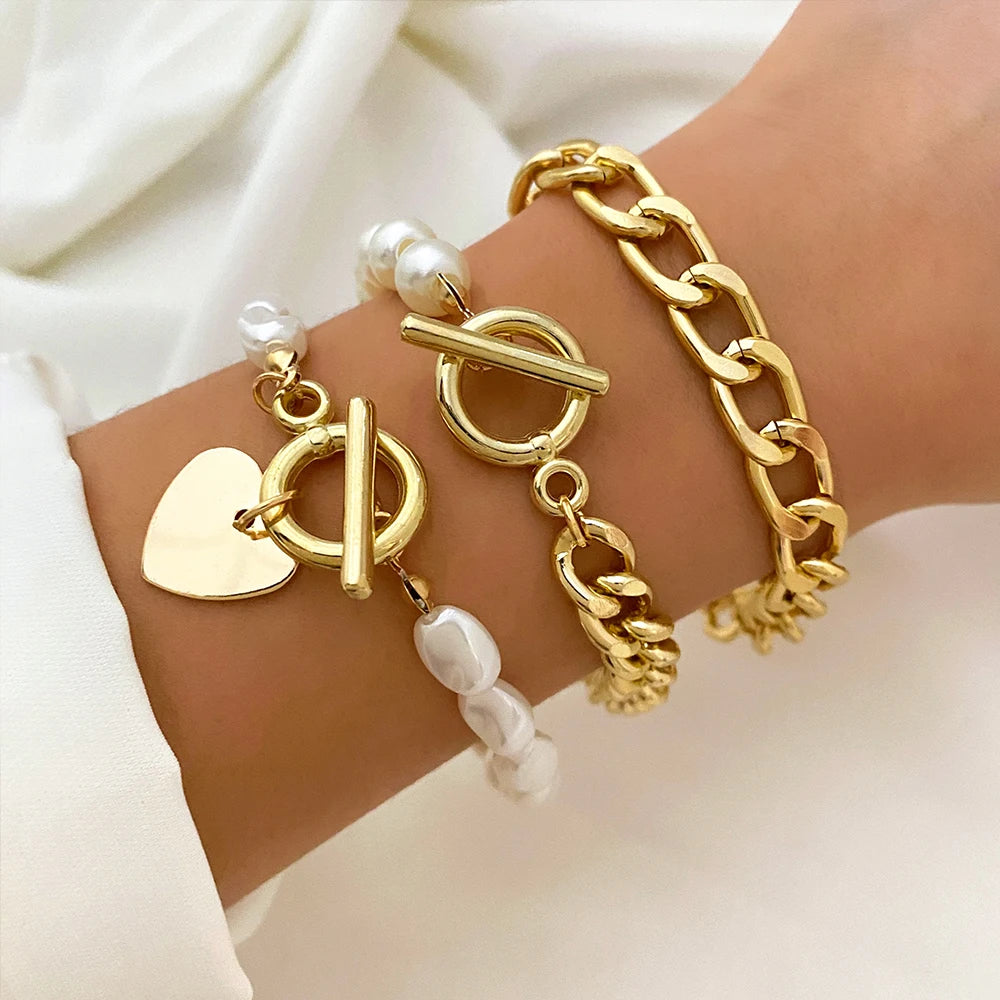 Bracelet jonc tendance en métal doré pour femme, bijou tendance, chaîne à maillons
