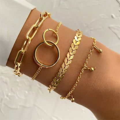Bracelet jonc tendance en métal doré pour femme, bijou tendance, chaîne à maillons