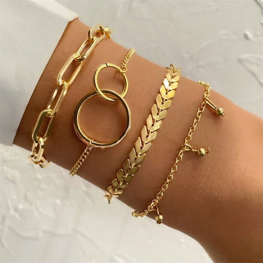 Bracelet jonc tendance en métal doré pour femme, bijou tendance, chaîne à maillons