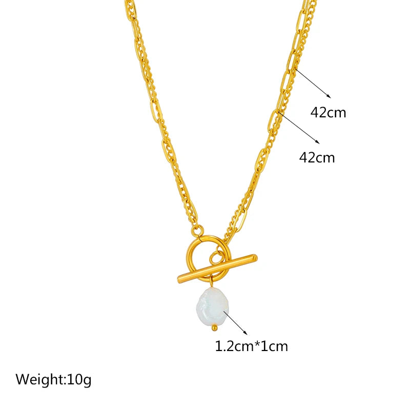 Collier avec pendentif en perles en acier inoxydable 316L avec fermoir OT pour femmes et filles, chaîne à 2 couches, bijoux cadeaux de fête