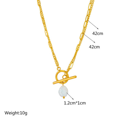 Collier avec pendentif en perles en acier inoxydable 316L avec fermoir OT pour femmes et filles, chaîne à 2 couches, bijoux cadeaux de fête