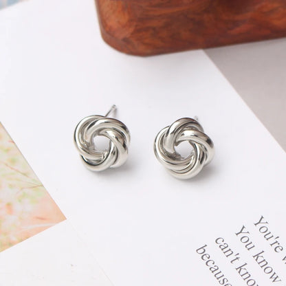 Boucles d'oreilles à tige pour femmes, style rock, lisse, petit nœud en métal torsadé, fleur