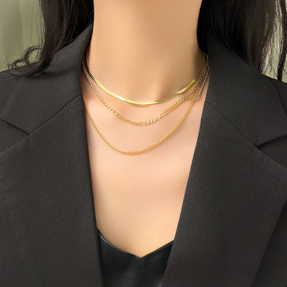 Collier 3 chaînes en acier inoxydable 316L couleur or pour femme, tendance punk, antirouille, cadeau