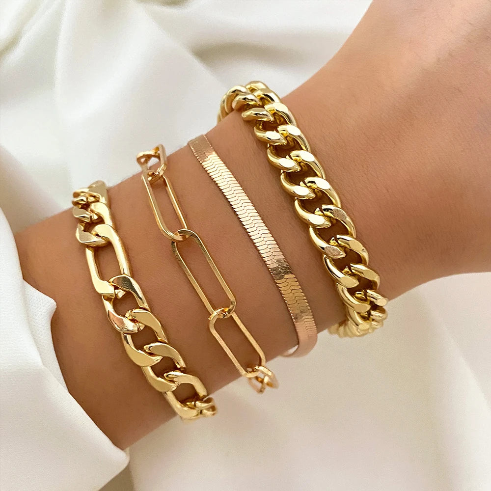 Bracelet jonc tendance en métal doré pour femme, bijou tendance, chaîne à maillons