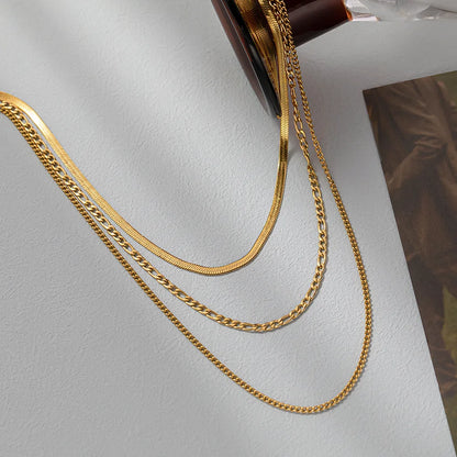 Collier 3 chaînes en acier inoxydable 316L couleur or pour femme, tendance punk, antirouille, cadeau