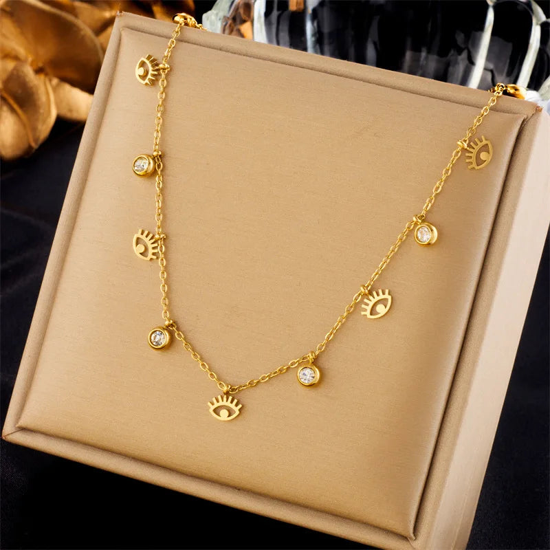 Collier avec pendentif œil en cristal en acier inoxydable 316L pour femme et fille