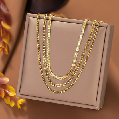 Collier 3 chaînes en acier inoxydable 316L couleur or pour femme, tendance punk, antirouille, cadeau
