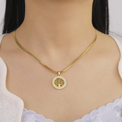 Colliers et pendentifs tendance en acier inoxydable avec pendentif arbre de vie et cristaux pour femmes, couleur or, bijoux en acier inoxydable pour femme