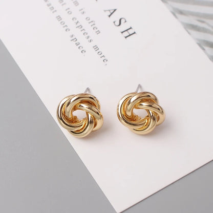 Boucles d'oreilles à tige pour femmes, style rock, lisse, petit nœud en métal torsadé, fleur