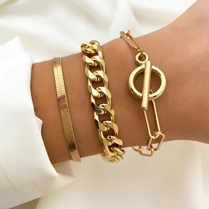 Bracelet jonc tendance en métal doré pour femme, bijou tendance, chaîne à maillons