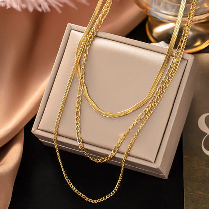 Collier 3 chaînes en acier inoxydable 316L couleur or pour femme, tendance punk, antirouille, cadeau